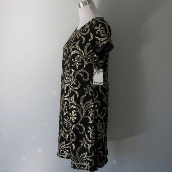 Black Gold Sequin Embellished Cocktail Dress; Excellent Condition; Worn Once - Picture 12 of 14
